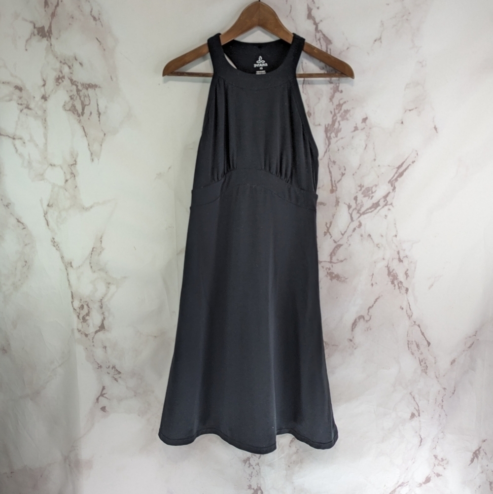Prana Dress Women XS Black Built In Shelf Bra Racerback High Neck Circle Summer